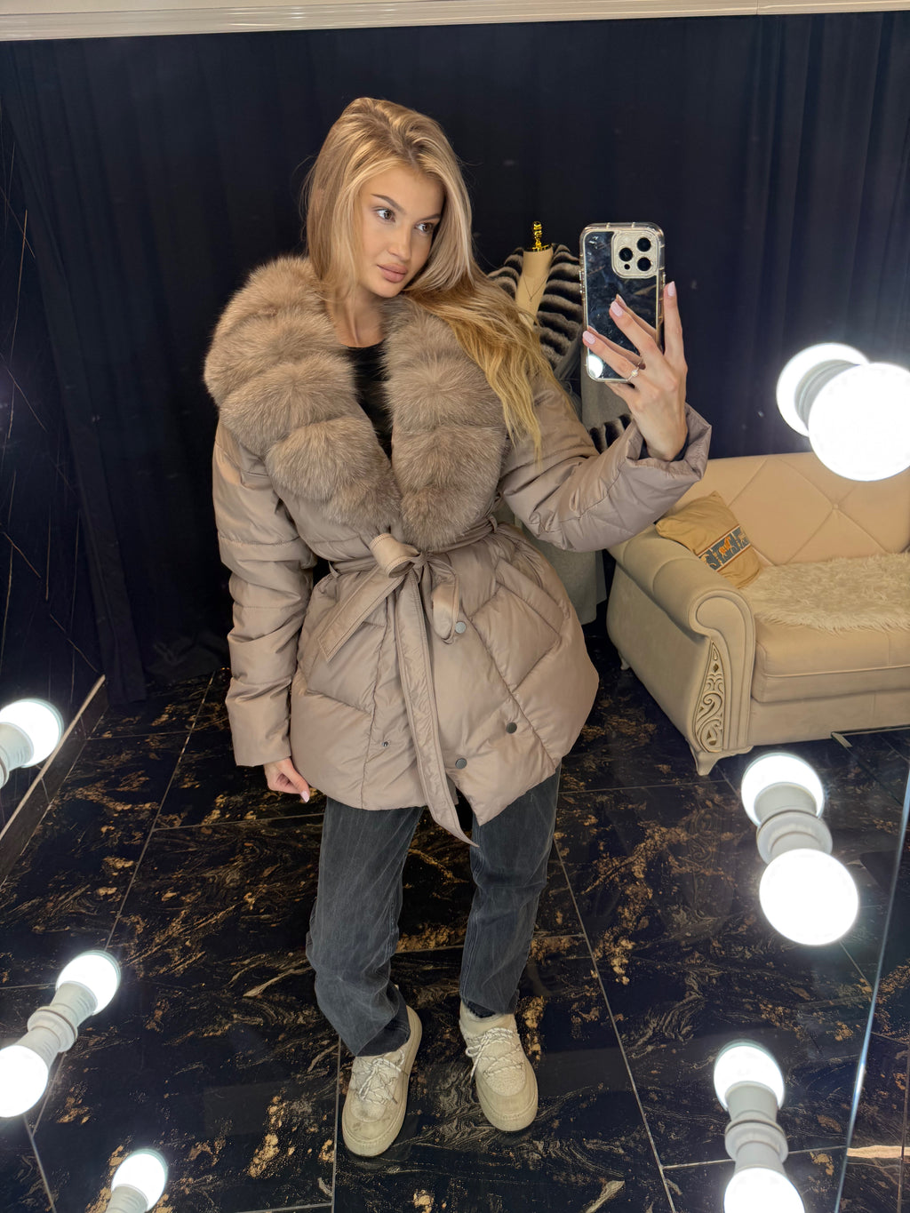 Midi puffer (detachable fur)