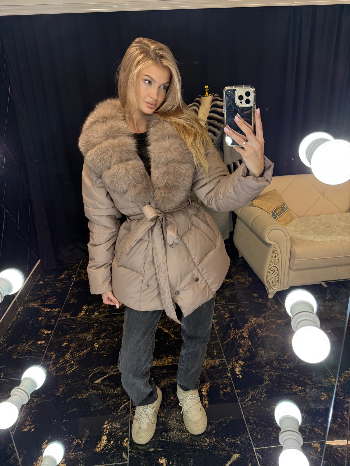Midi puffer (detachable fur)