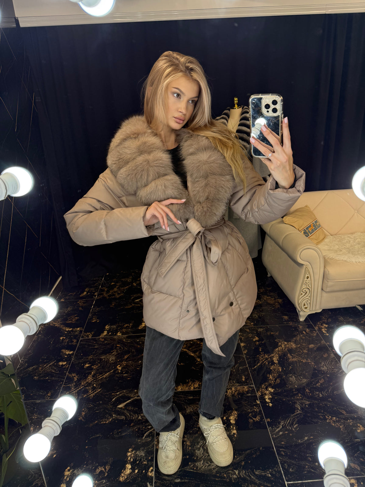 Midi puffer (detachable fur)