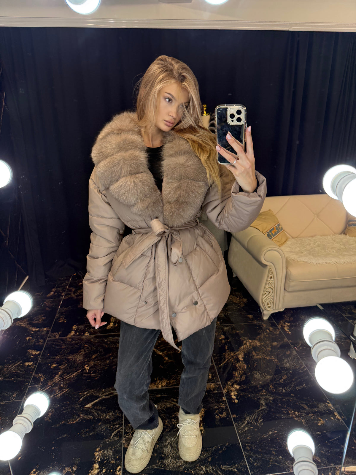 Midi puffer (detachable fur)