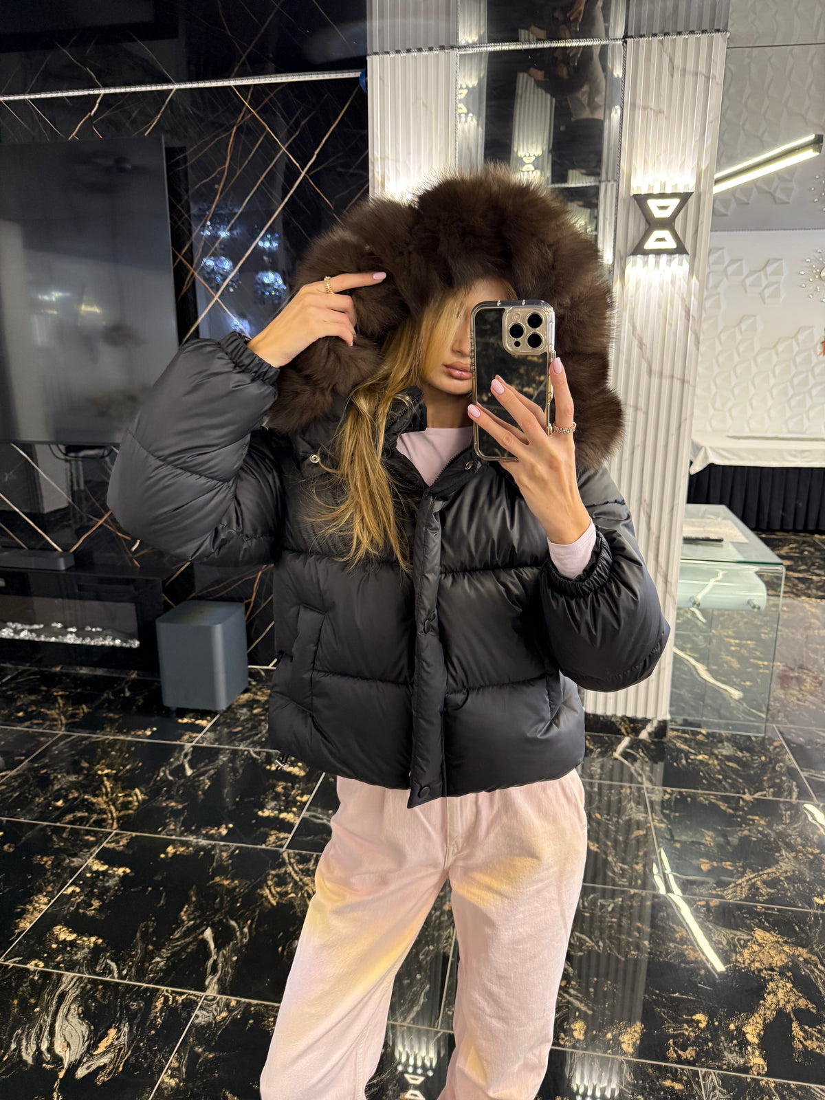 Mini puffer hood (detachable fur)