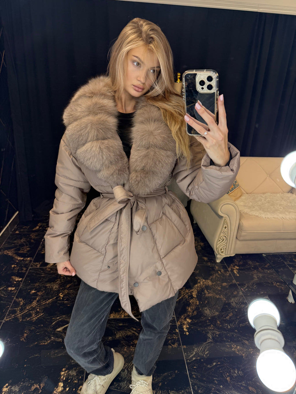Midi puffer (detachable fur)