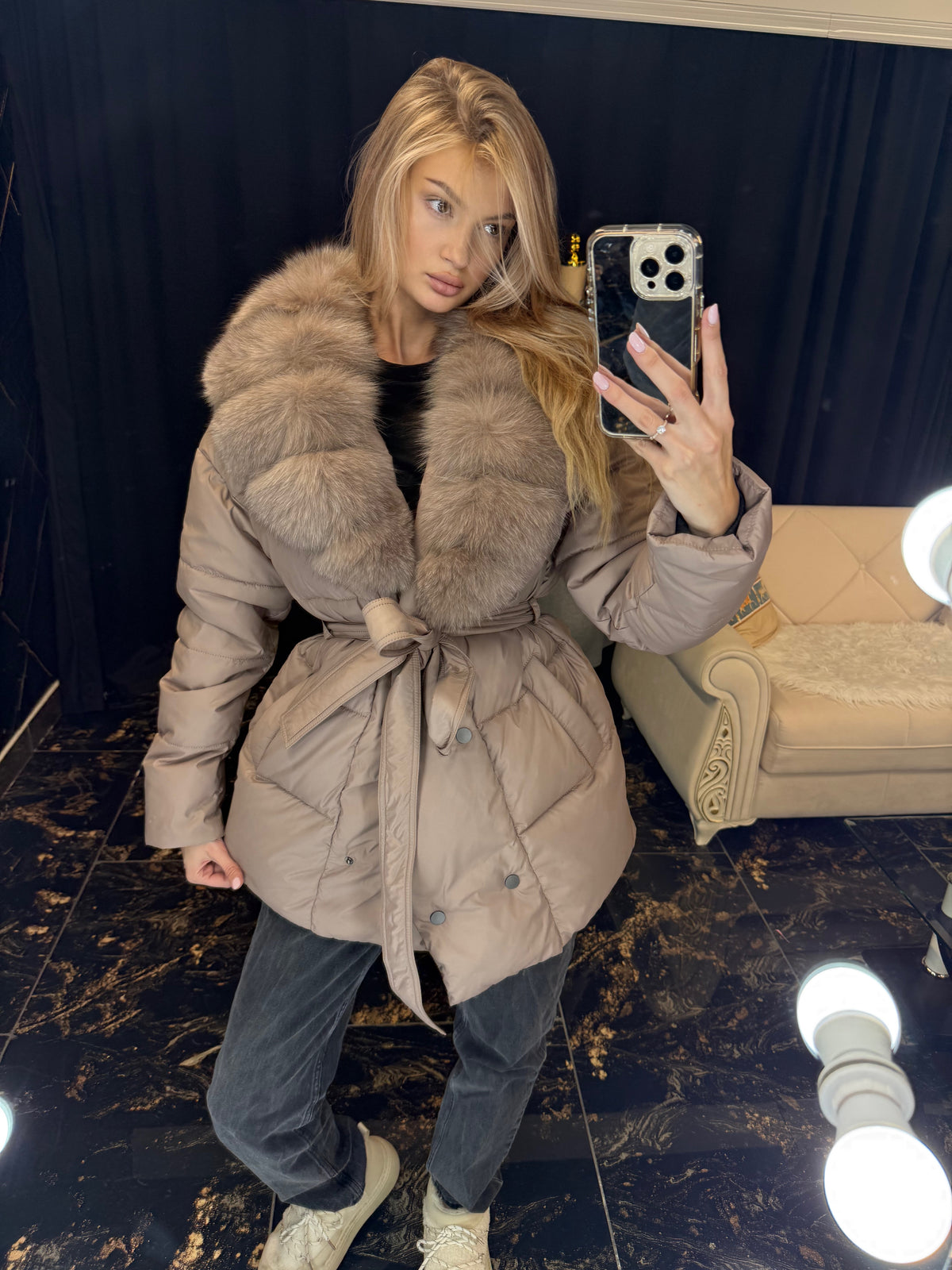 Midi puffer (detachable fur)
