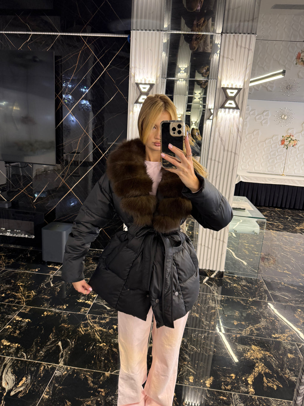 Midi puffer (detachable fur)