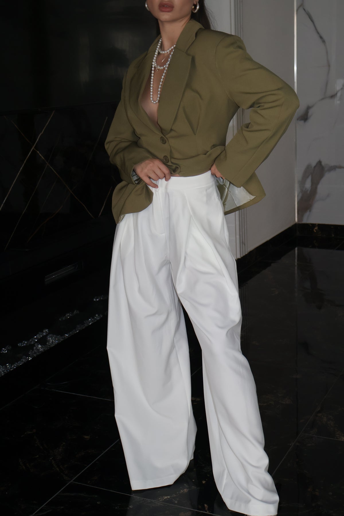Pantaloni baggy (alb,negru)