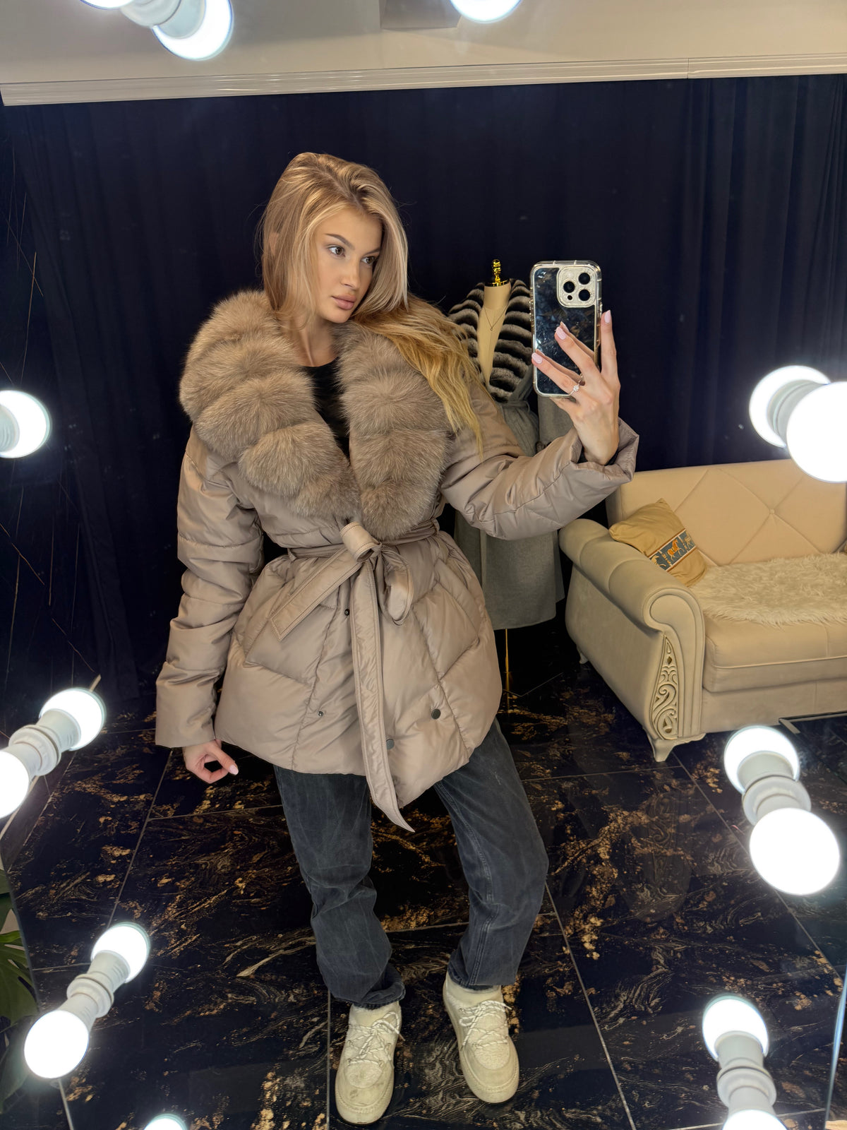 Midi puffer (detachable fur)