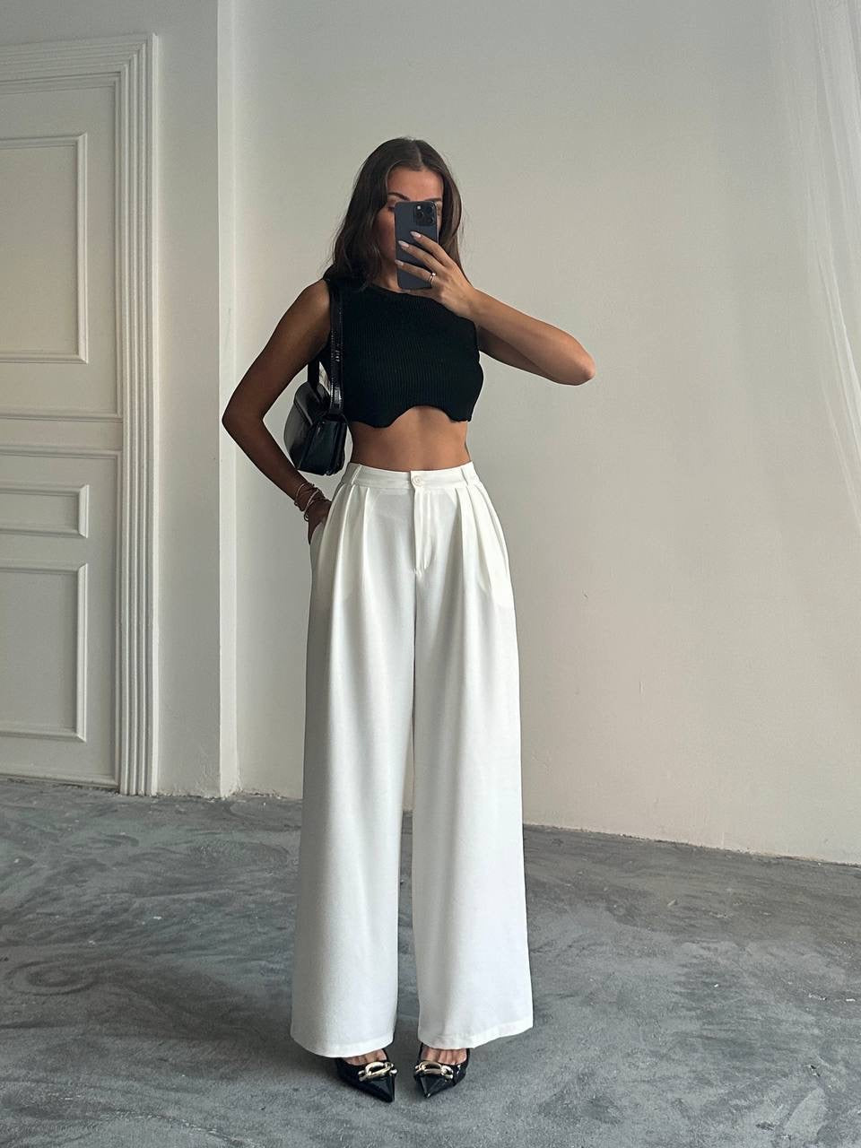 Pantaloni baggy (alb,negru)