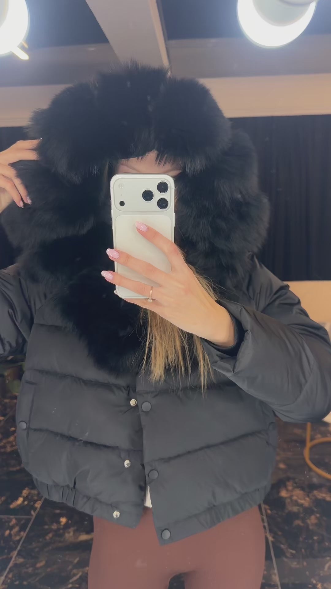Mini puff hood (detachable fur)
